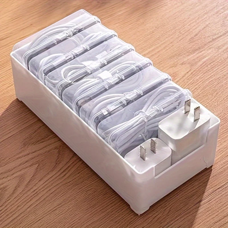 1 Set Clear Cable Management Box-Sleek&Efficient Cord Organizer with 7 Compartments-Perfect Container Power Strips USB Chargers