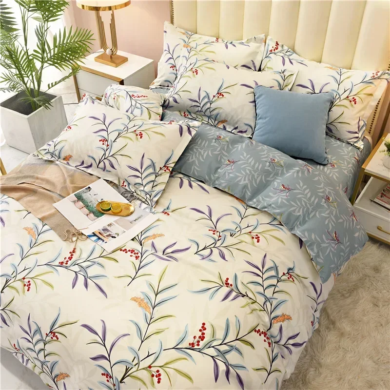 

4 Piece Flowers Bedding Set Quilt Covers Bed Flat Sheet 2 Pillow Cases Soft Brushed Bedspread Bedroom Dorm Hotel Duvet Covers