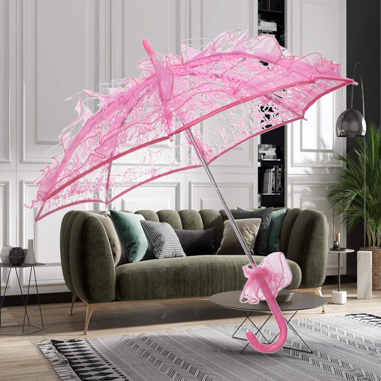 Floral Lace Folding Umbrella for Children Wedding Parasol Decorative Photo Prop for Bridal Shower Tea Party Stage Display