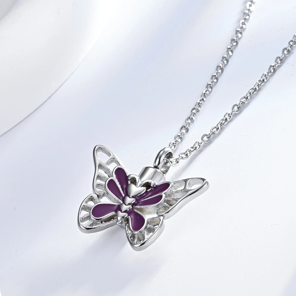 Enamel Butterfly Necklace Ash Holder Urn Pendant Necklace Stainless Steel Cremation Jewelry with 20