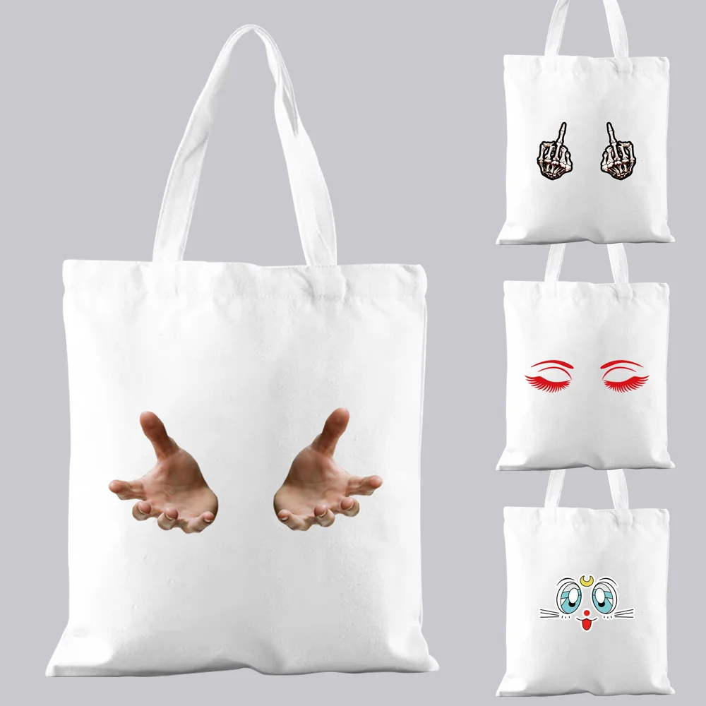 

Shopping Bag Woman White Casual Handbag Commuter Funny Chest Pattern Printed Canvas Handbag Shoulder Fashion Reusable Folding