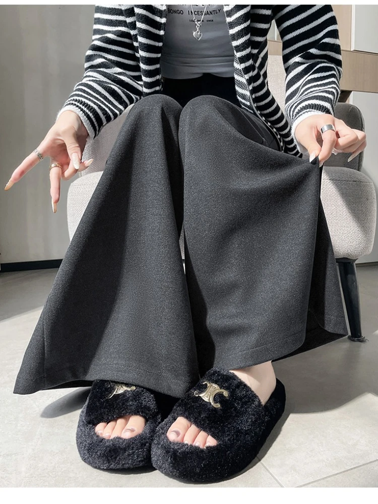 Abito di lana di alta qualità Pantaloni a gamba larga Donna Autunno Inverno Pantaloni larghi a vita alta Donna Chic Capispalla spessi Bottoms Nuovo ZT328