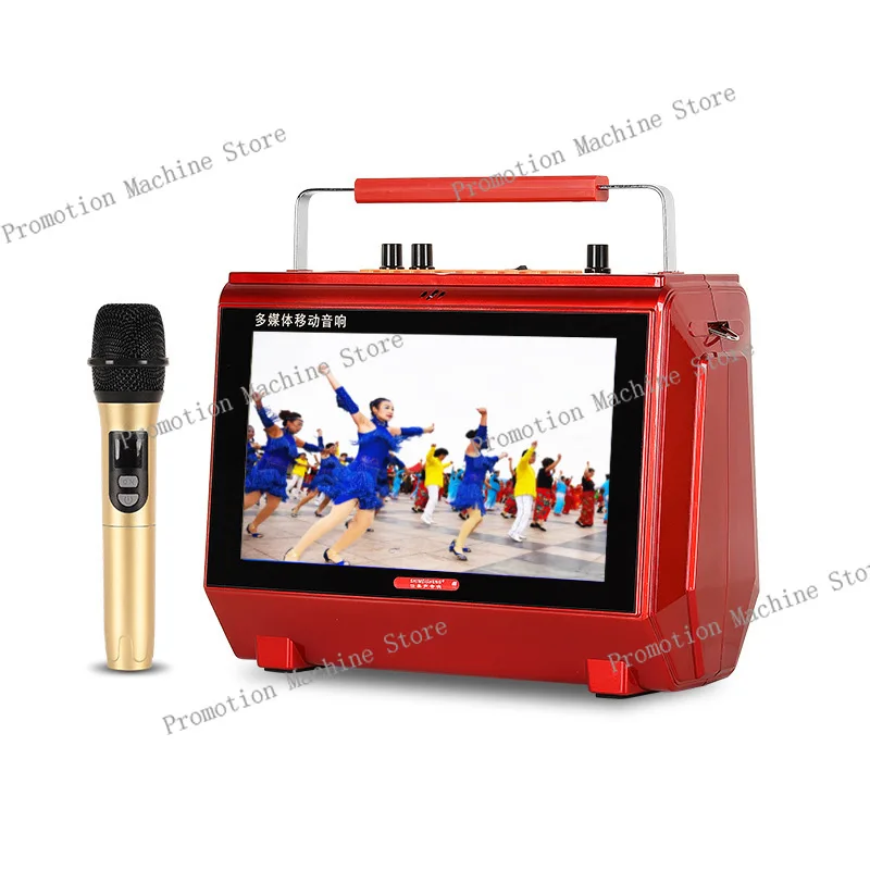 آلة الكاريوكي مع شاشة عرض كلمات مكبر صوت بلوتوث محمول مع 2 ميكروفون قابل لإعادة الشحن فيديو خارجي تلفزيون 20 واط مكبر صوت