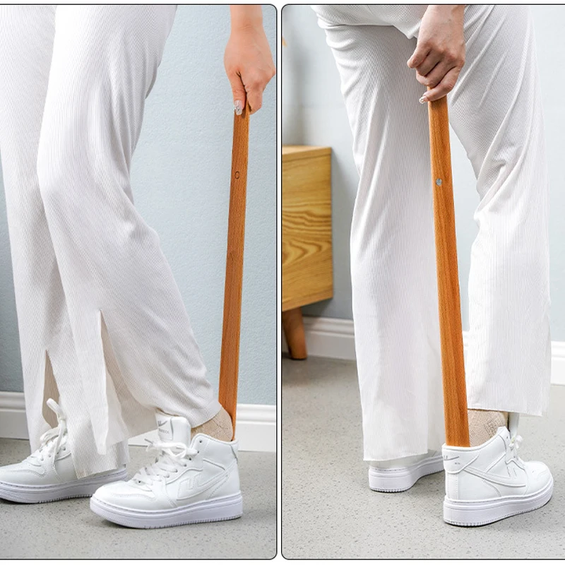 55CM shoehorn wooden long handle Magnetic long shoe spoon Horn for shoes Wear Shoe Easier image 2