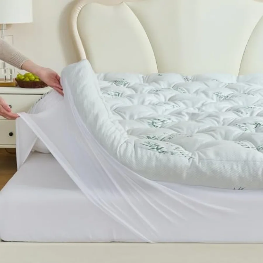 

Memory Foam Mattress Topper, Fluffy 5 Inch Thick Slow Rebound Memory Foam Topper with Cooling Viscose Made from Bamboo Cover, 2