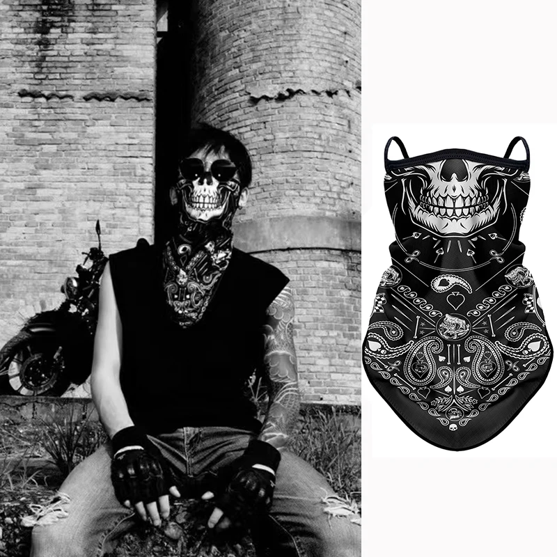 3D Skull Summer Bandana Hanging Ear Triangle Scarf Cycling Hiking Hunting Fishing Sports Bicycle Face Mask Neck Gaiter Men Women