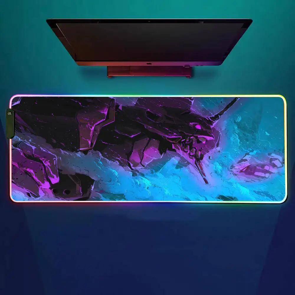 에반게리온 애니메이션 마우스 패드 RGB 게이밍 마우스 패드 데스크 매트 HD 게이머 대형 LED 라이트 XXL 마우스패드