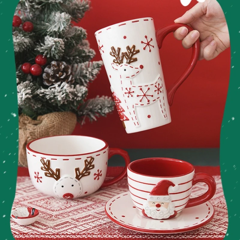 1PC Nordic Christmas Ceramic Dinnerware Santa Reindeer Design Plate Bowl Mug Teapot Butter Dish Christmas Tableware Decoration
