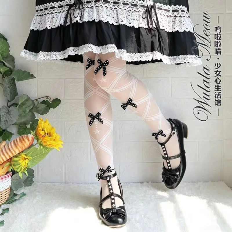 Cute Ocean Jellyfish Star Shell Printed Pantyhose Sweet Lolita Sheer Tights Japanese Mori Girl Harajuku Cosplay Thin Leggings