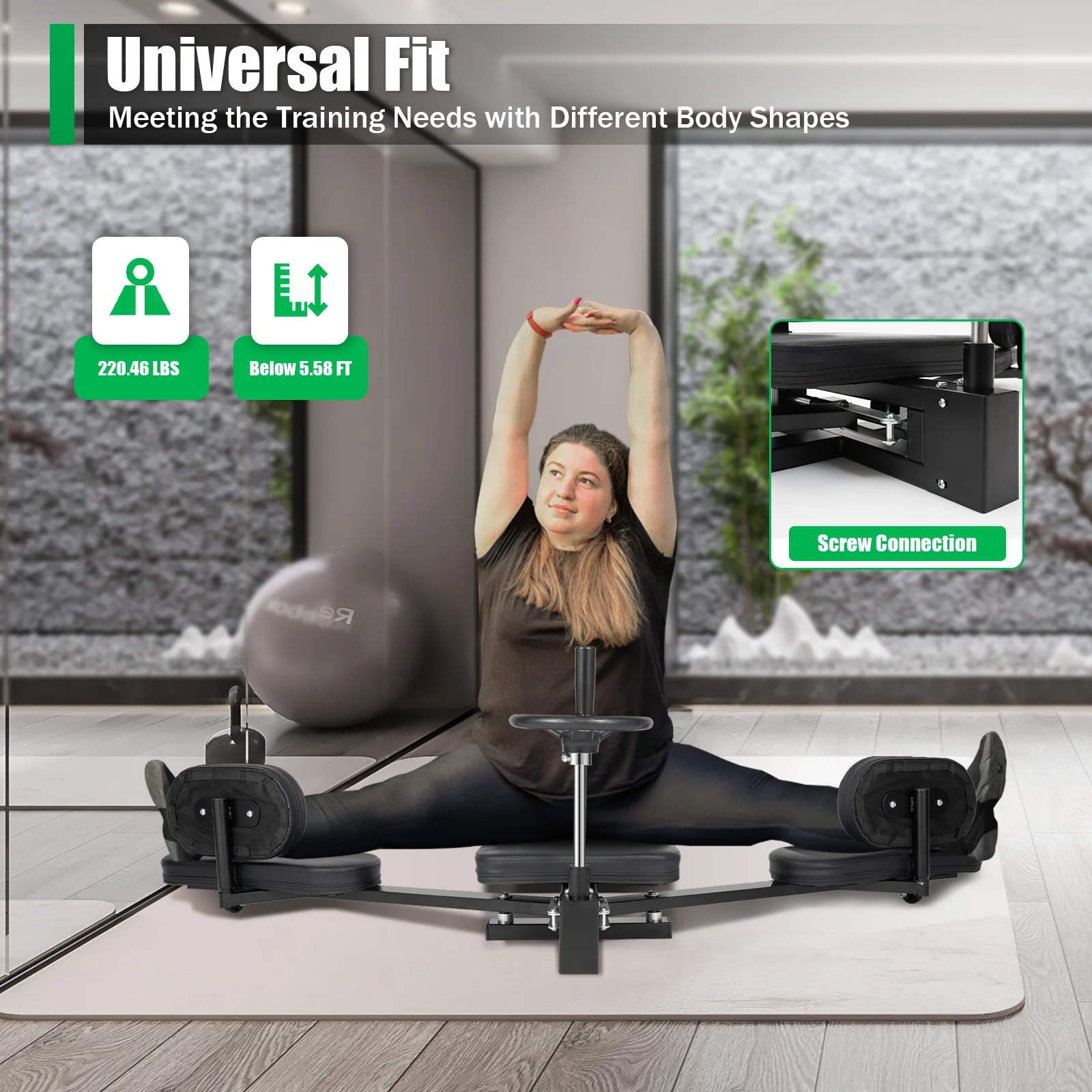 Estirador de Piernas Ajustable para Gimnasio en Casa, Máquina de Estiramiento de Piernas de 3 Barras con Acolchado, Equipo de Entrenamiento de Flexibilidad para Ballet