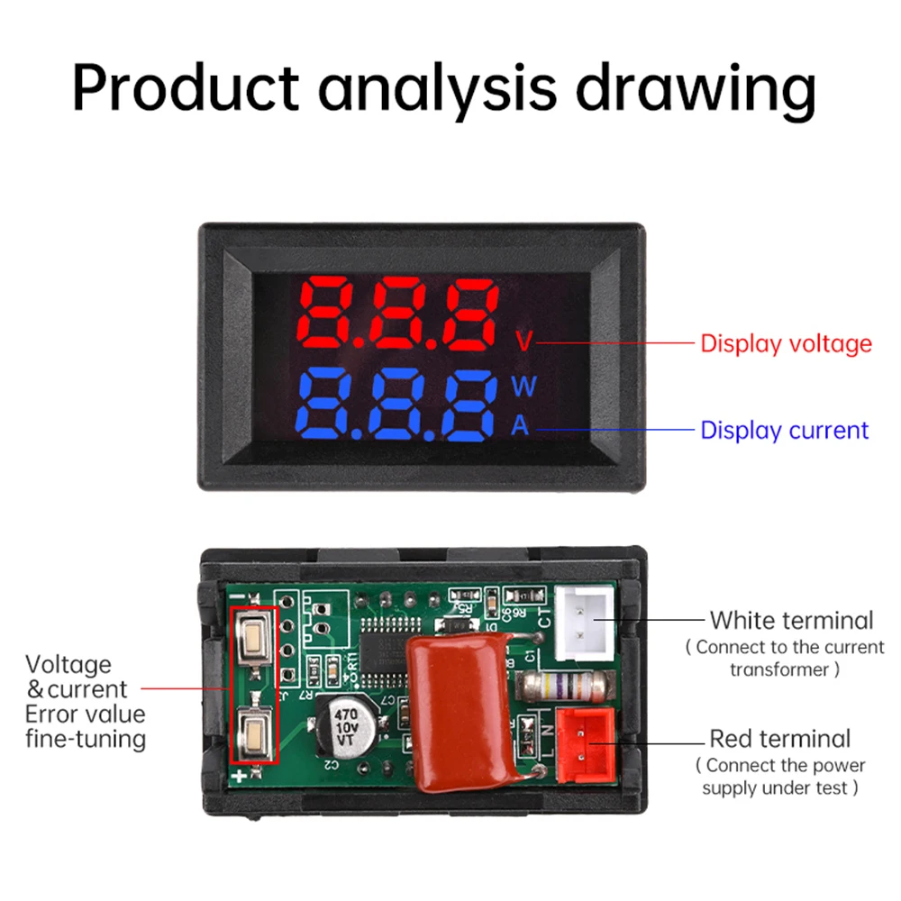 Digital LCD Voltmeter Ammeter 10A 30A 50A 100A Voltage Current Meter Tester Detector Current Transformer AC 50-500V AC90~380V