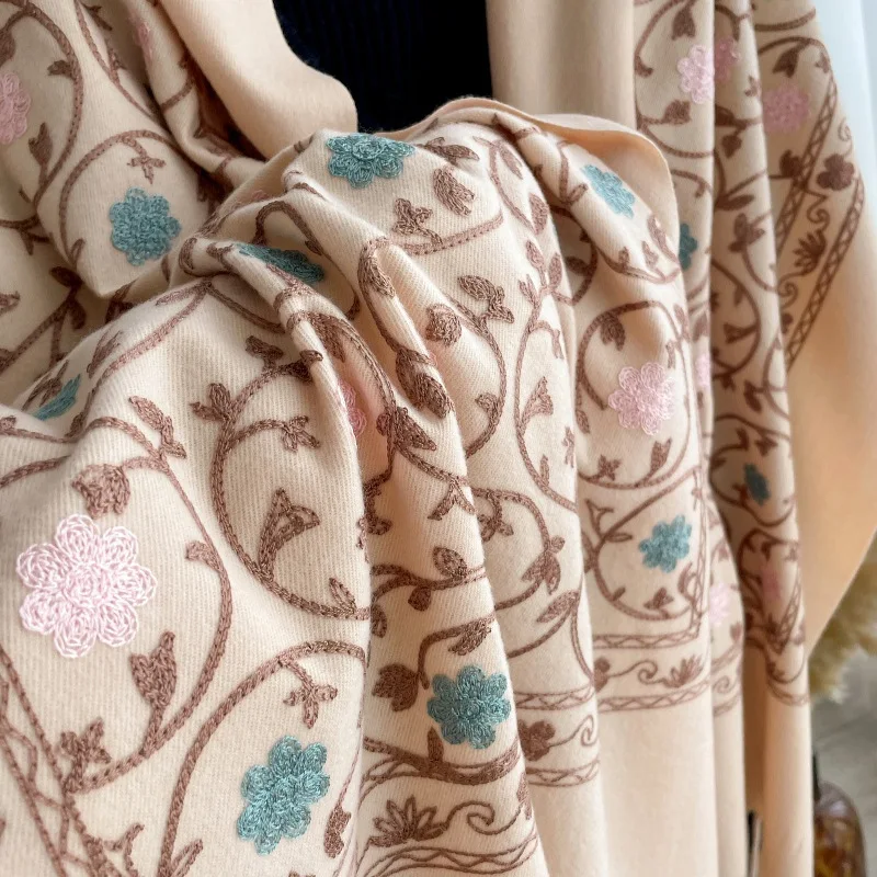 2025 New Embroidery Cashmere Scarf Women Winter Shawl Wraps Hijab Thick Blanket Ladies Long Pashmina Echarpe Neckerchief Bufanda 5
