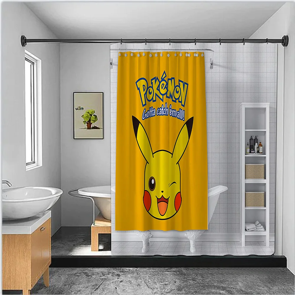 Kawaii Pokemon Cartoon Shower Curtain Waterproof Polyester Fabric Paint P-Pikachu Bath Curtains Home Bathroom Decor Curtain