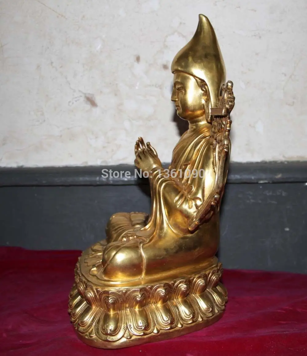 xd 00137 Perfect china tibet bronze gilt design buddha tsongkhapa statue