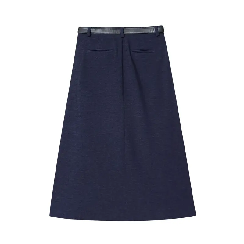 Fall 2025 New Women's Design Sense Denim Pleated  Skirt with Belt mid Waist A-Line Skirt Stand Fit Casual Wear