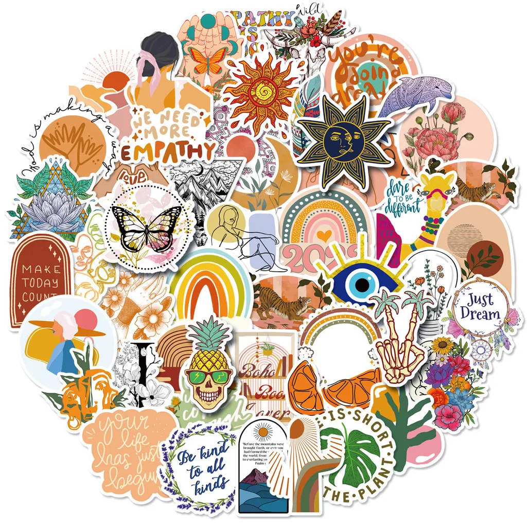 50/100/200 قطعة بوهو الفن البوهيمي مقاوم للماء ملصقات الكتابة على الجدران لحساب اليد مقلمة الشارات BulingBulingStickers Store