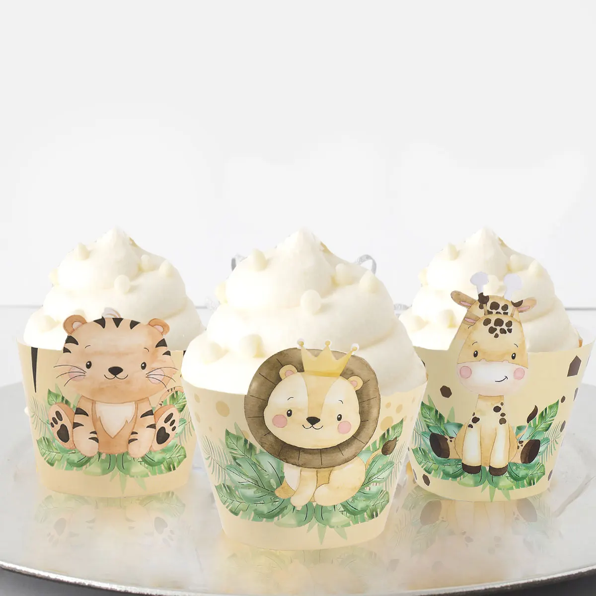 Envoltorio para cupcakes de animales de Safari de la selva, adorno para cupcakes de fiesta salvaje, tartas de decoración para fiesta para niños, adornos de cumpleaños de animales para Baby Shower, 6 piezas