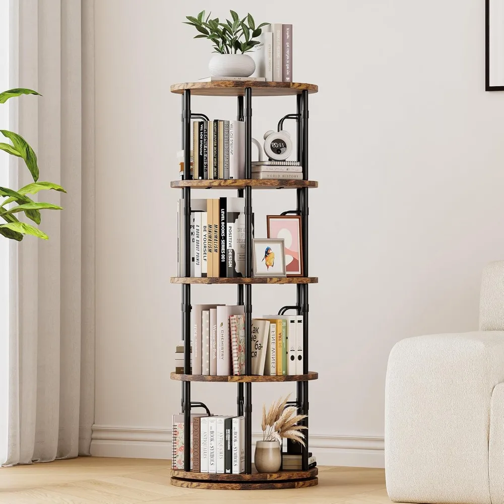 

4 Tier Rotating Bookshelf Tower, 360° Spinning Bookcase, Vertical Floor Standing Revolving Bookshelf Organizer for Small Spaces,