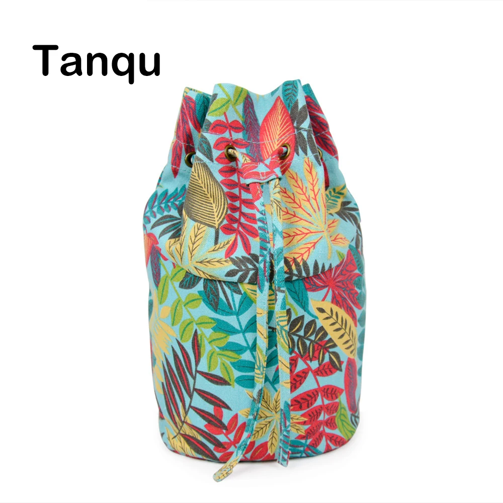 Tanqu New Floral Drawstring with Buckle Canvas Fabric Inner Pocket Lining for Obasket Obag Handbag Insert for O Basket O Bag