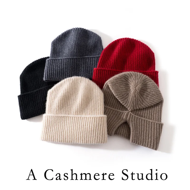 High-Quality 100% Cashmere Knitted Hats For Men and Women Leisure Beanie Square Hats Soft and Warm Cashmere Split Hats in Winter