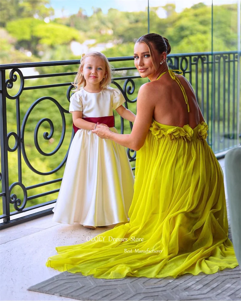 OLOEY Elegant Bright Yellow Straight Evening Dresses Arabic Dubai Women Chiffon Pregnant Women Prom Gowns Formal Occasion Party