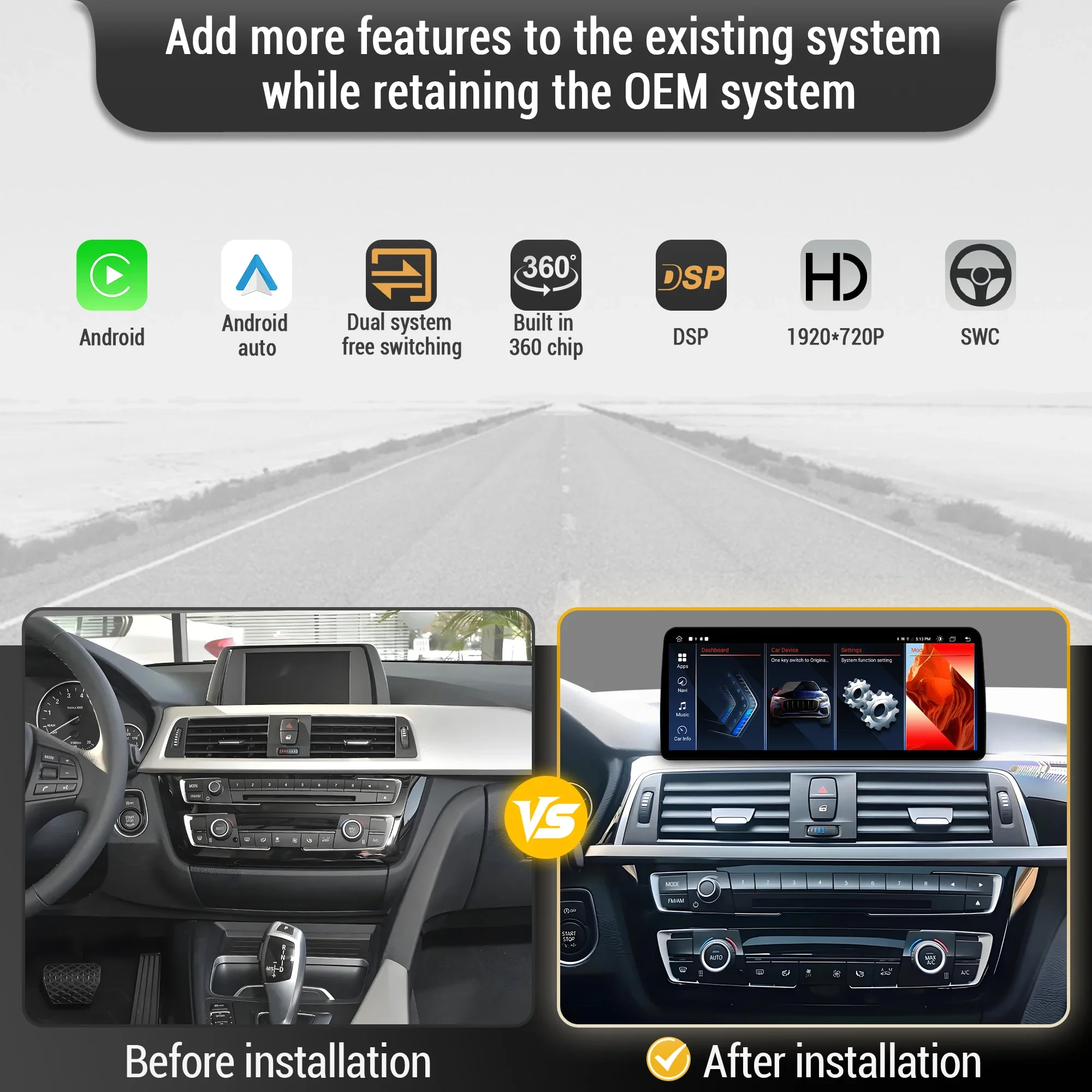 10.25 inch LHD Android 13 For BMW 3 series 4 series F30 F31 F32 F33 F34 F36 2012-2020 Car Radio BT Carplay Snapdragon 680 Screen