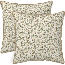Sage Green Beige Floral Soft Velvet Throw Pillow Covers Set of 2 Rustic Vintage Brown Flower Decorative Pillow Covers 18x18 Inch