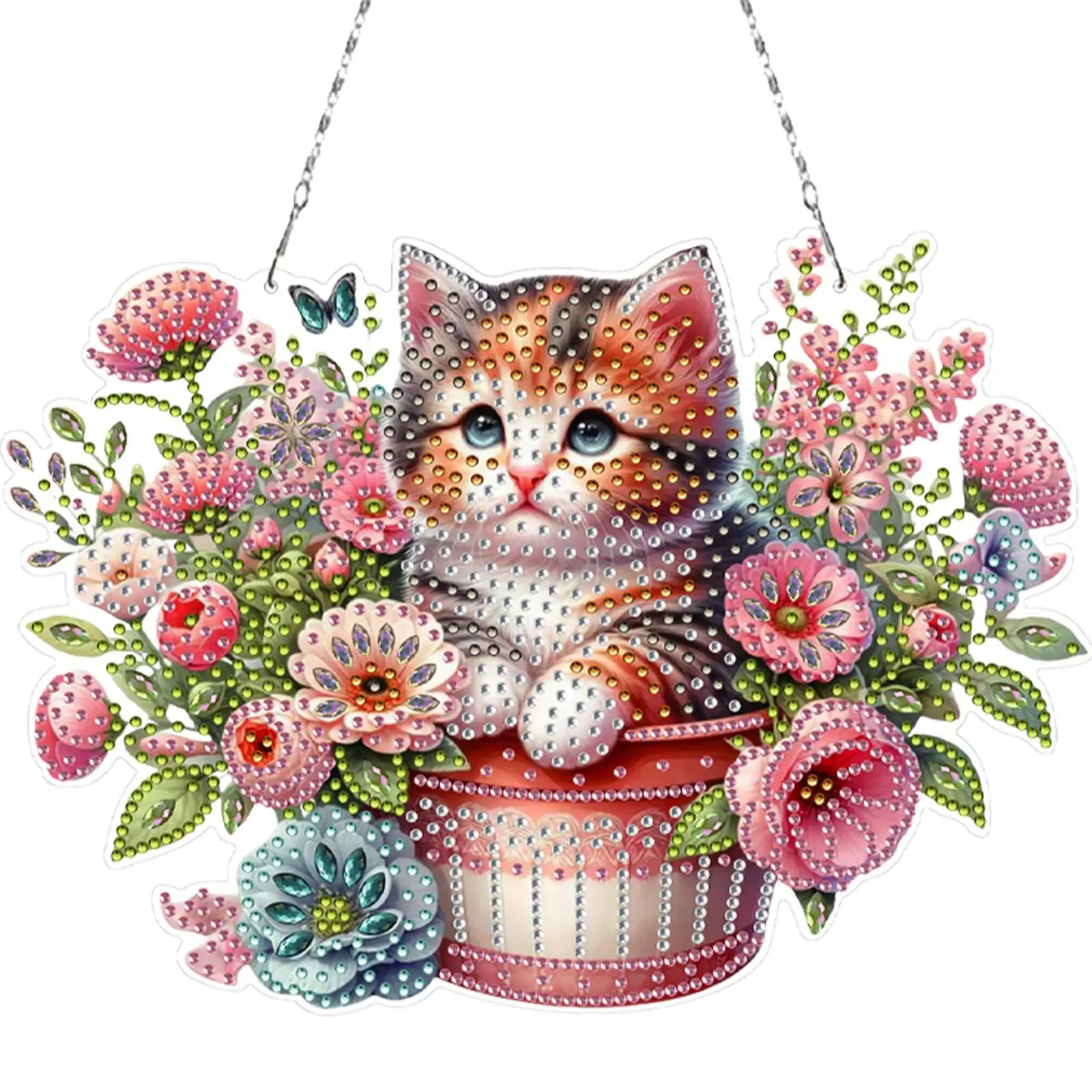 

2D Flat DIY Diamond Art Pendant Window Hanging Art Home Decor (Flower Pot Cat)