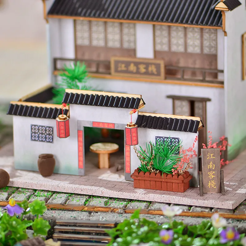 OUZEY Water Town Inn DIY، نموذج خشبي ثلاثي الأبعاد على الطراز الصيني، هدية العمارة القديمة للمراهقين #2