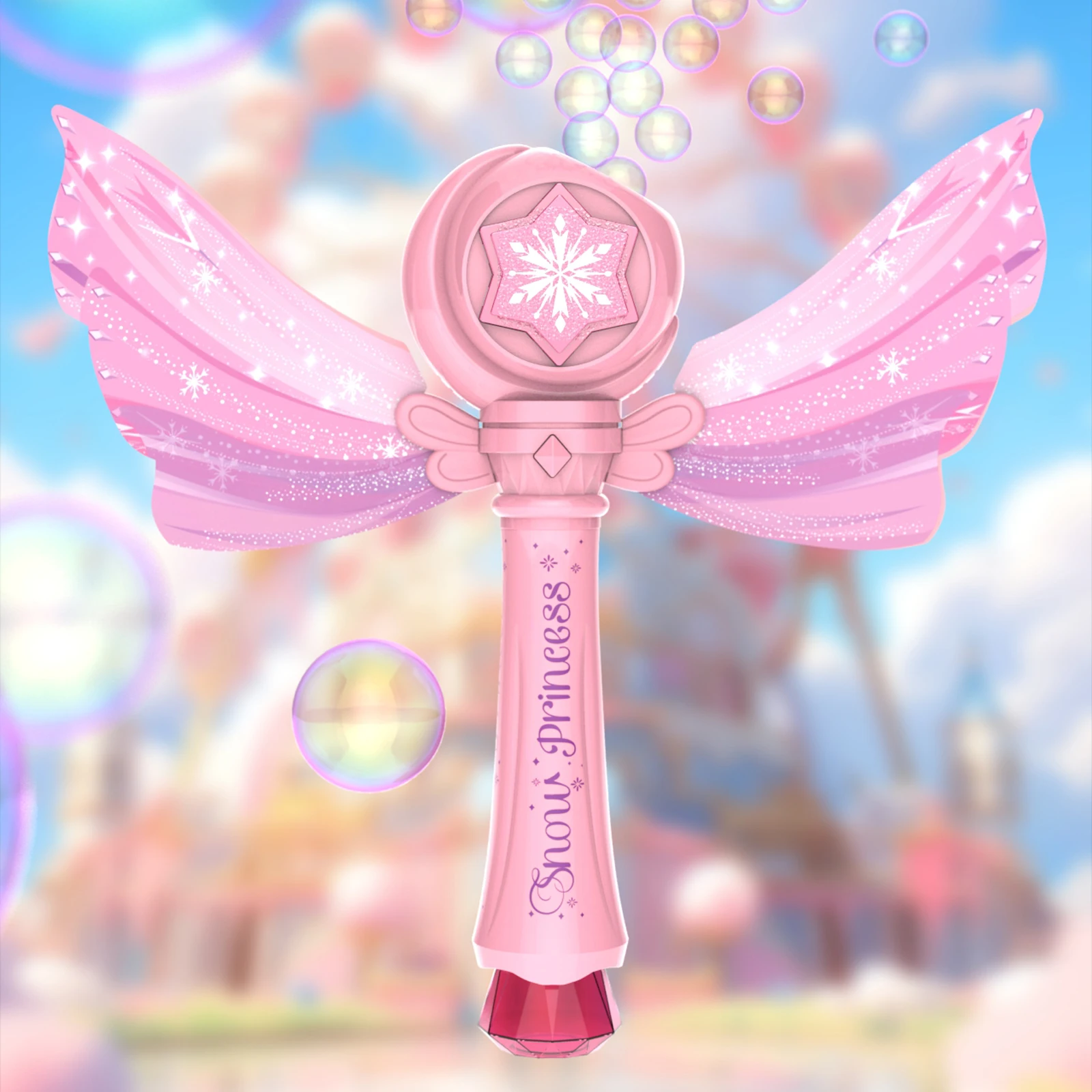 Varita de burbujas Snow Princess con luces LED y música, 2 modos, a prueba de fugas, perfecta para fiestas infantiles, diversión al aire libre y regalos