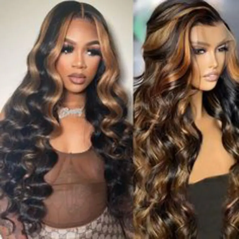 30 32 Inch 4/27 Highlight Body Wave 13x4 Human Hair Lace Frontal Wigs 250 Density Colored Ombre 13x6 Lace Front Wig For Women