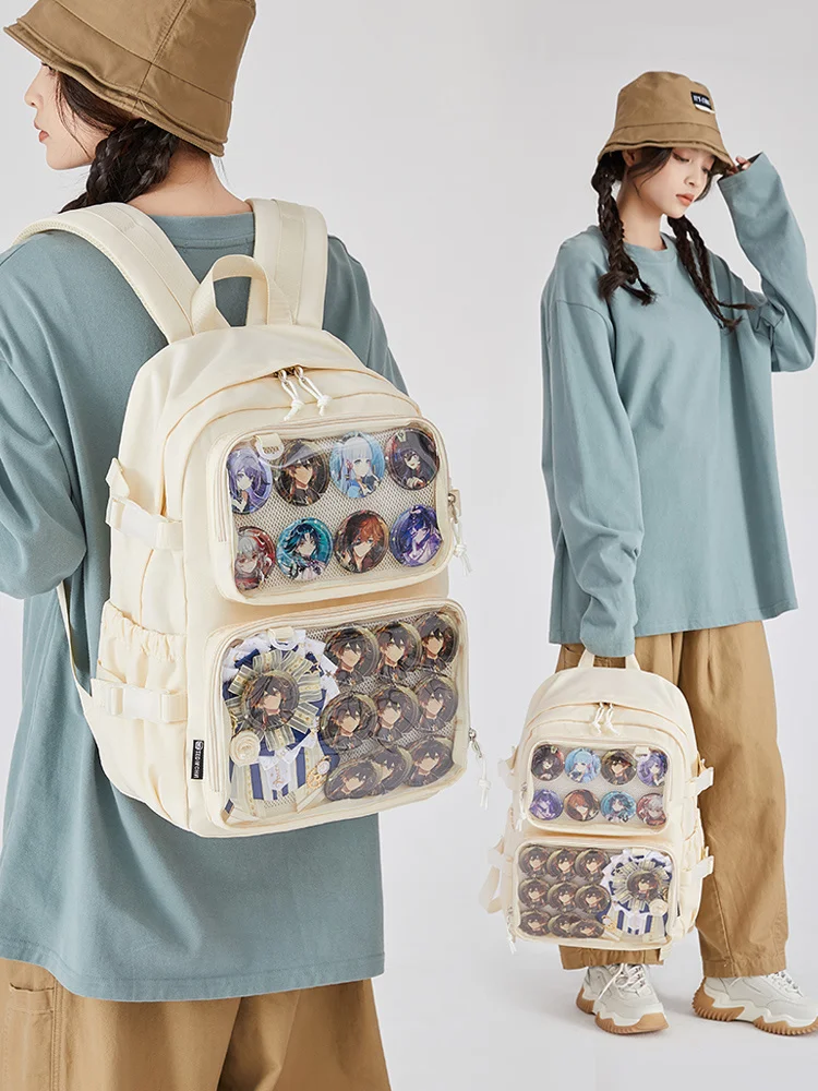 Itabag-mochila Kawaii japonesa para mujer, mochilas escolares transparentes de gran capacidad con placa de inserción y dos bolsillos transparentes,