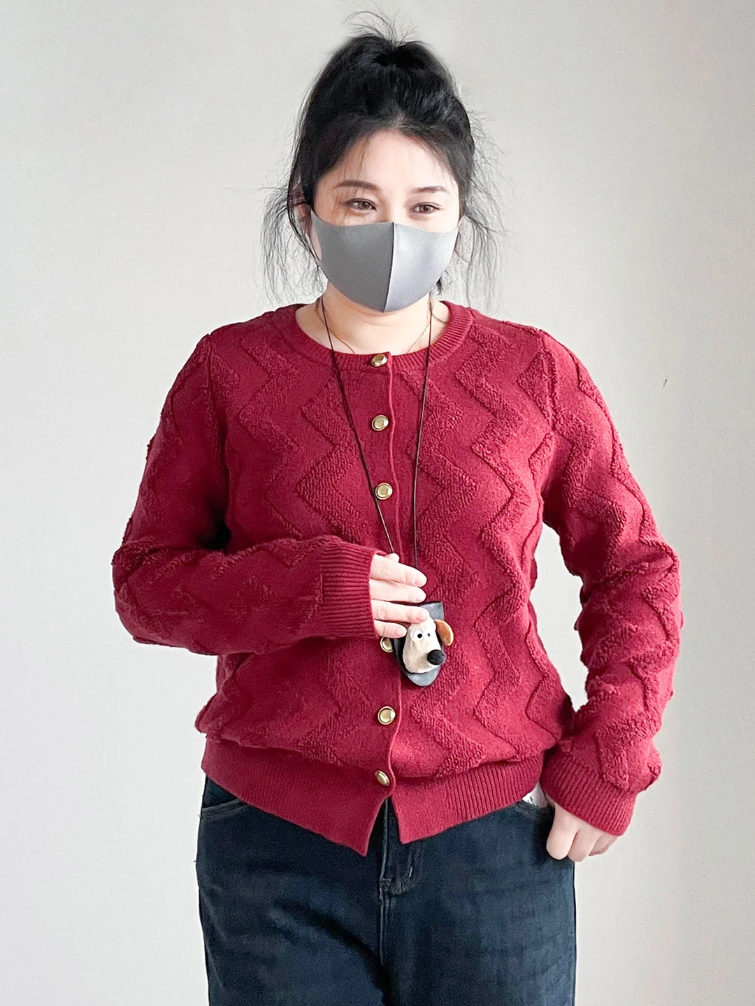 

plus Size Red Knit Sweater Loose Fit High Waist A-Line Skirt Korean Sle Commute Autumn Winter Casual Faion Slimming Effect