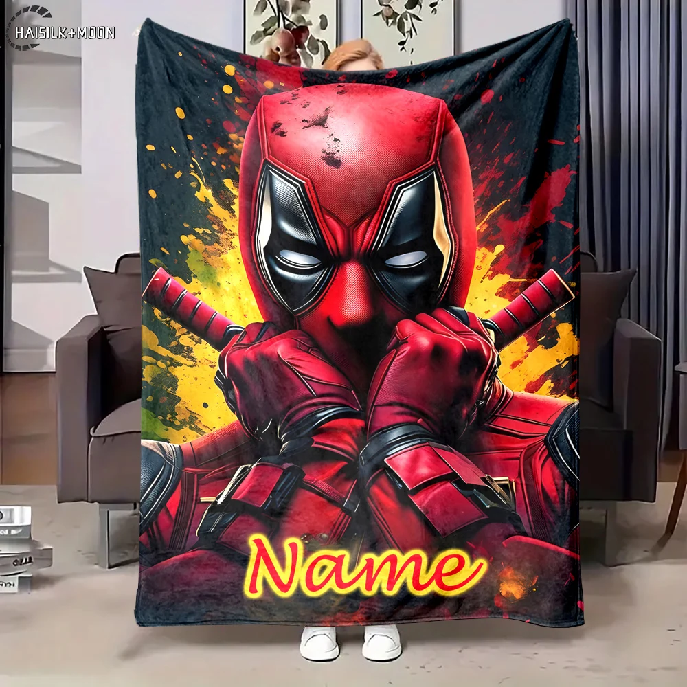 Custom Name Personalized Blanket Marvel Deadpool Print Adult Children Warm Blankets and Comfortable Blanket Holiday Gifts