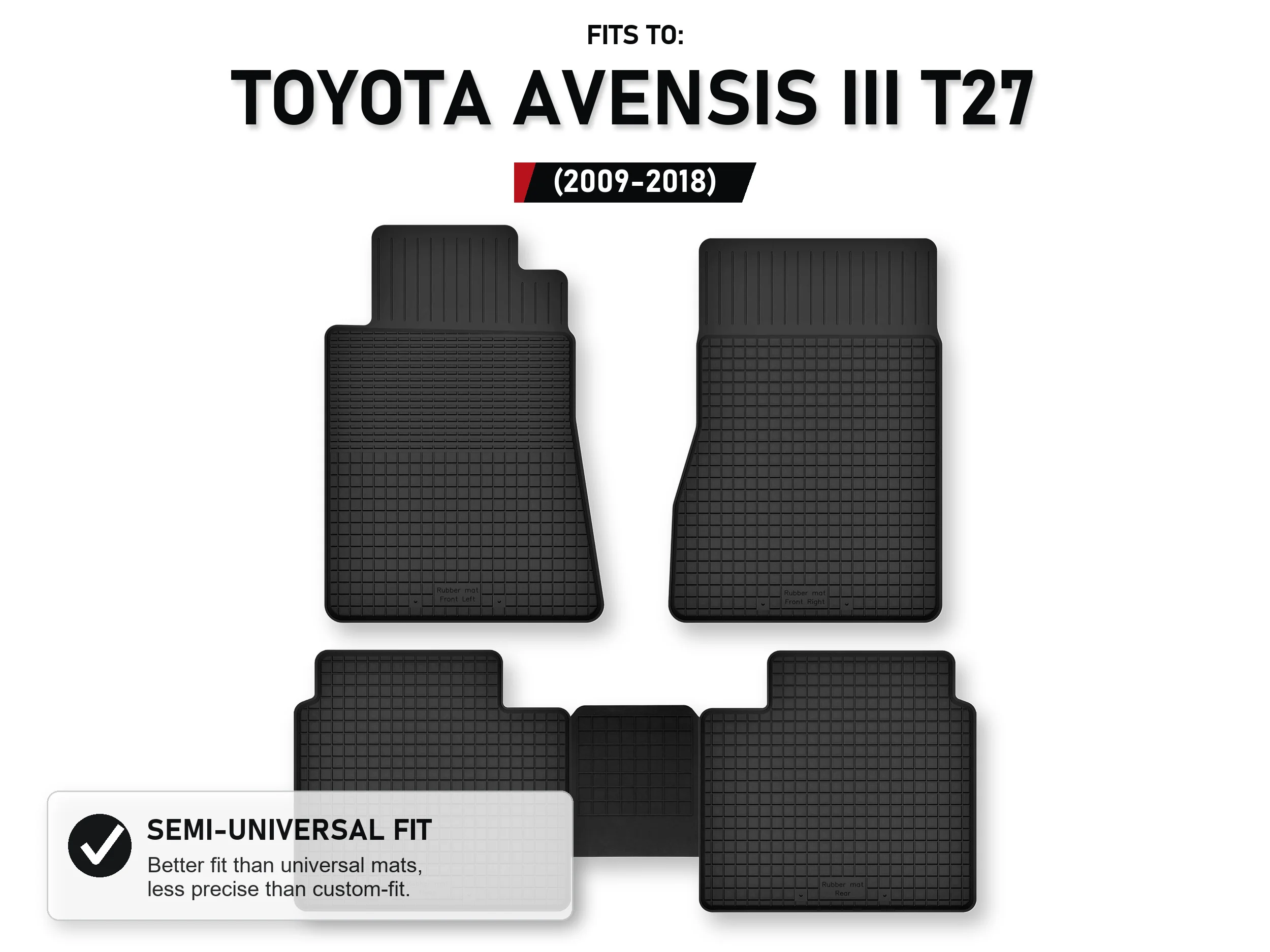 Tapijten in de kuil met tunnel voor: Toyota Avensis Iii T27 2009-2018 5 stuks