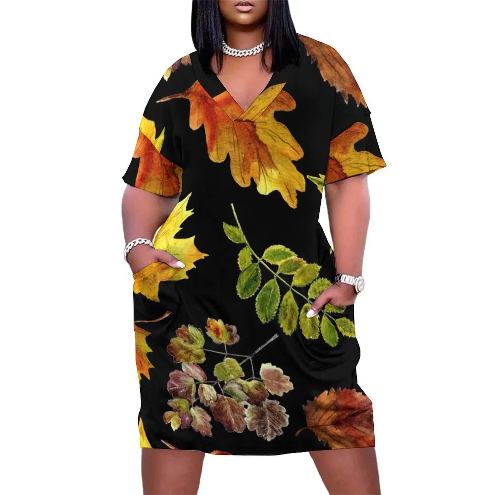 

Hello autumn fall leaves pattern Loose Pocket Dress women"s clothing summer 2024 novelties dress for woman