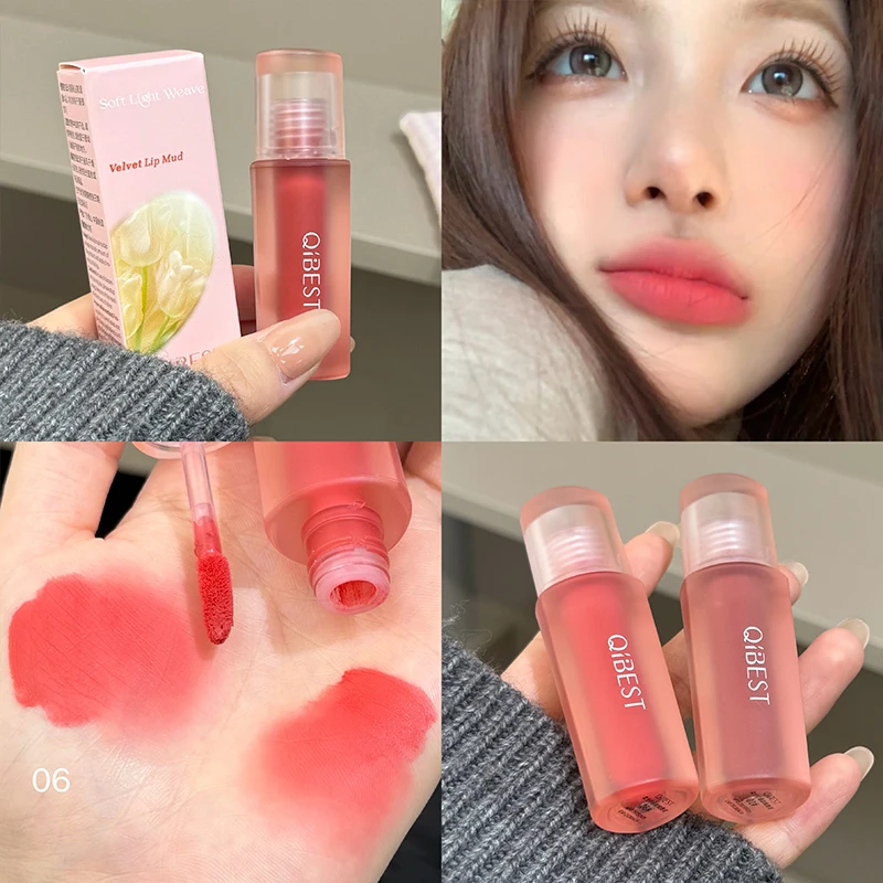 QIBEST 6 Farben Matte Nude Flüssiger Lippenstift Samt-Langanhaltender Glanz Sexy Roter Lippenstain Make-up Wasserfester Langanhaltender Lippen-Mud Kosmetik