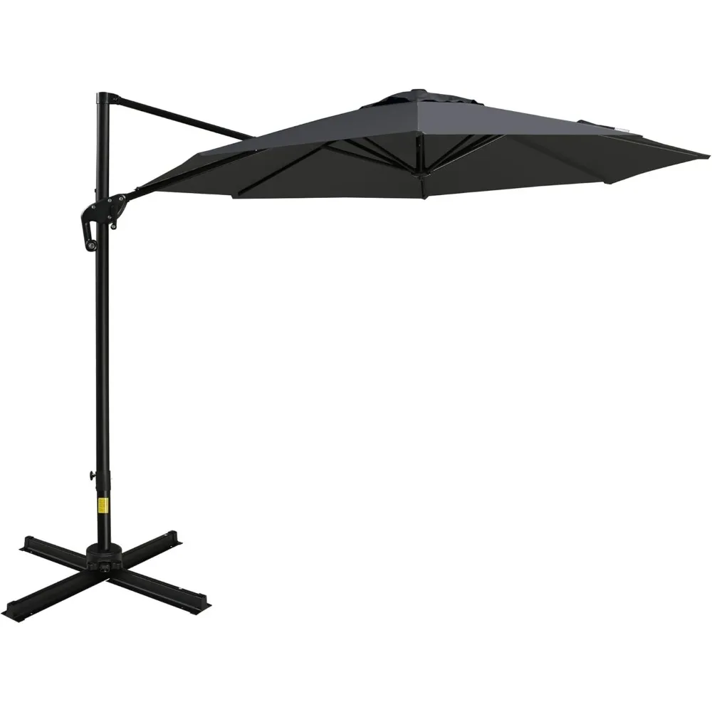 Outsunny 10ft Offset Patio Umbrella with Base, Hanging Aluminum and Steel Cantilever Umbrella with 360° Rotation, Easy Tilt