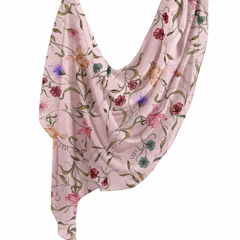Fresh Muslim Hijab Watercolor Floral Scarf Lightweight Breathable Bandana Stylish Head Cover for Brunch Weekend Gathering view 6