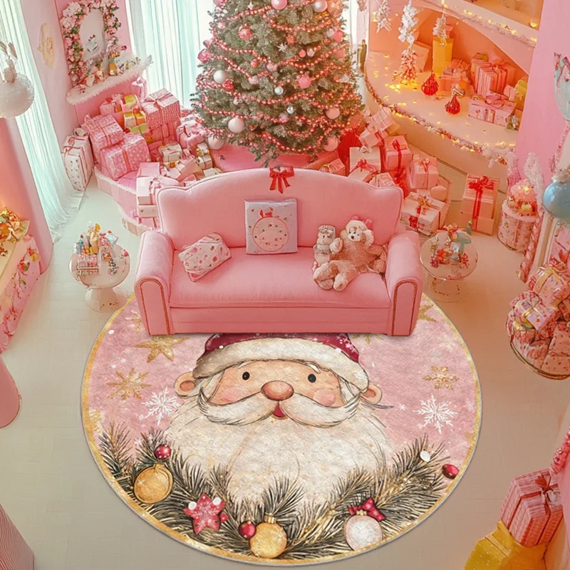 New Christmas Santa Claus Pink Gold Bedroom Living Room Circular Anti Slip Carpet Christmas Tree Floor Mat