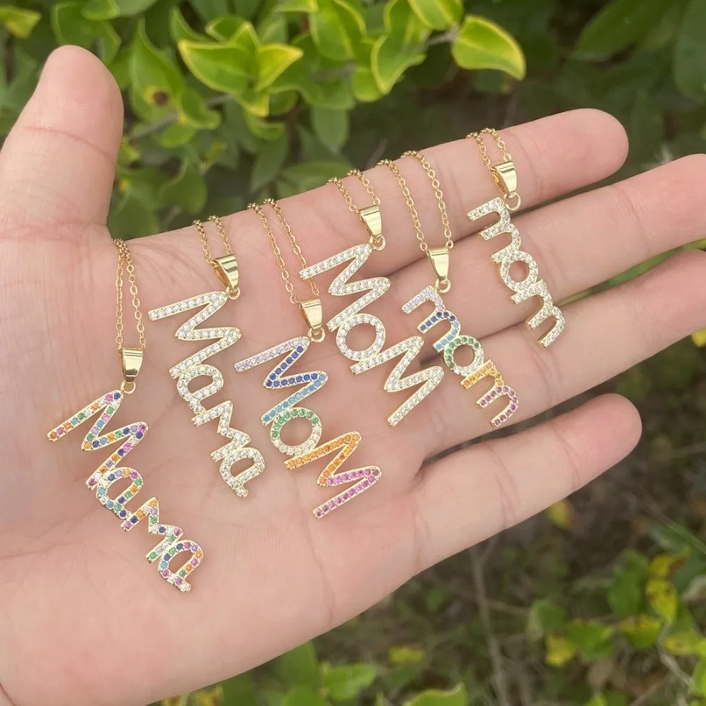 Aesthetic MOM Necklace Stainless Steel Jewelry Zircon Letter Clavicle Chain Mini Pendant Fashion Gift for Mother's Day Overlay