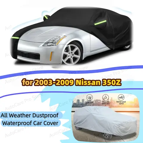 2003-2009 Nissan 350Z için 210D Oxford Pamuklu Araba Örtüsü, Ağır Hizmet Tipi Su Geçirmez Rüzgar Geçirmez Fermuarlı Tüm Hava Koşullarına Uygun Örtü, UV Güneş Korumalı