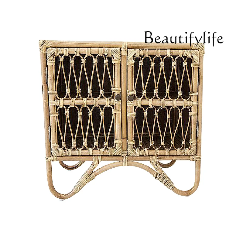 

Japanese-Style Natural Rattan Small Cabinet Bedside Locker Wall Floor-Standing Rack Storage Cabinet