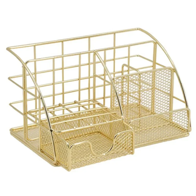 Imagem -06 - Ferro Mesh Mesa Organizador com Gaveta Lápis Titular Caneta Acessórios Home Office Material Escolar Ouro Rosa Moda