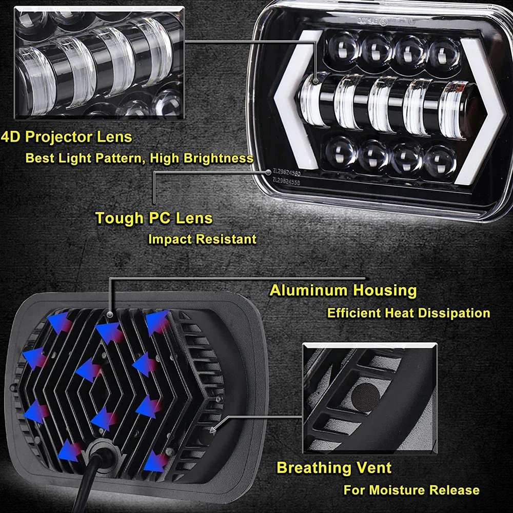 5x7 بوصة المصابيح الأمامية ختم شعاع Led كشافات العنبر بدوره إشارة 2 قطعة ل جيب شيروكي XJ YJ MJ تشيفي S10