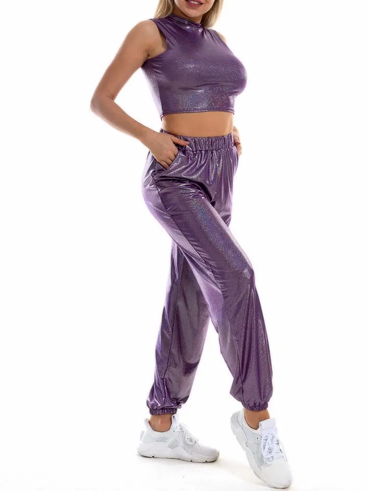 MSemis Mädchen Metallic Tanzhose – Hochglanz, Hohe Taille, Hip Hop, Karneval, Größen 110–176