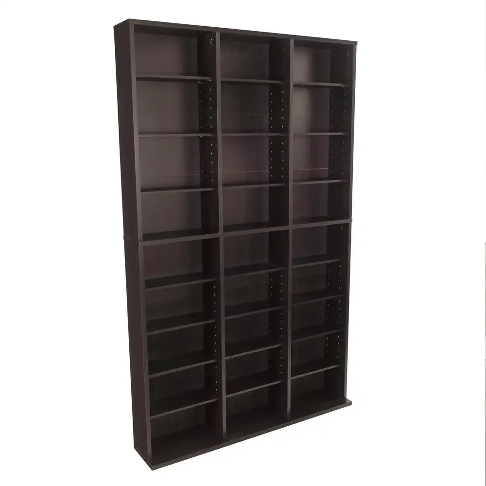 Large Triple Multimedia Bookcase Adjustable Shelves Espresso Finish 27 Shelves 490 lb Capacity Storage Cabinet Vertical Design