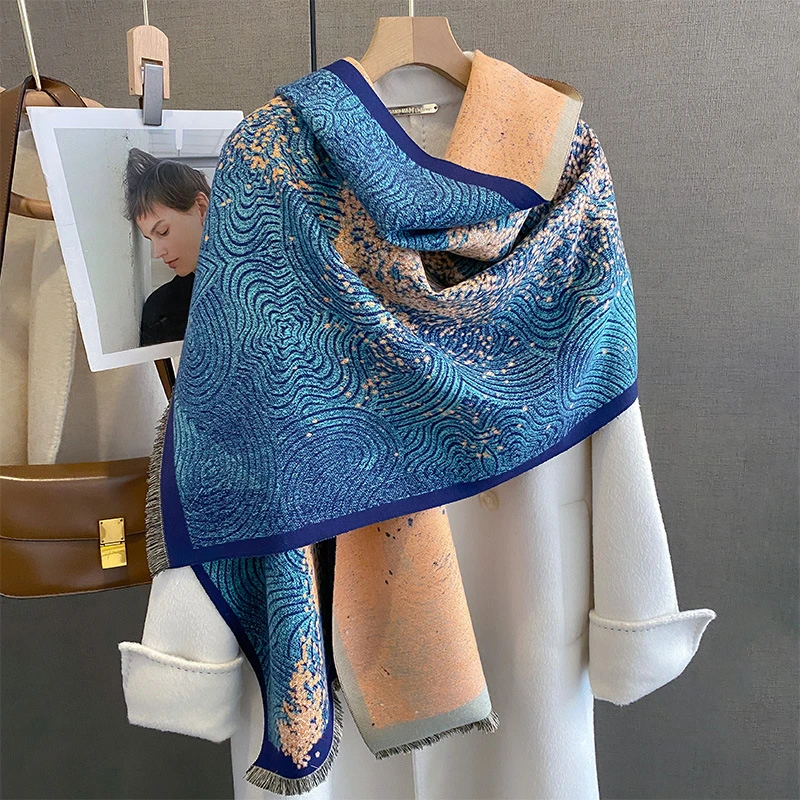 Cashmere Scarf Women Design Pashmina Warm Flower Shawls Female Winter Foulard Lady Wraps Thick Blanket Luxury Brand Stoles 2023