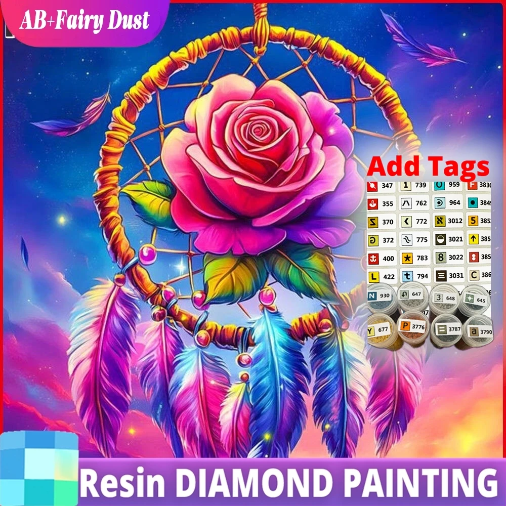 

Resin AB Fairy Dust Flower 5D Diamond Paintings Dream Catcher Diamond Embroidery Complete Kit Feather New Collection Mosaic Deco