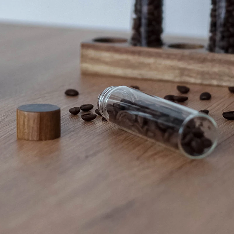 Contenedor de almacenamiento de granos de café, tubo de vidrio con herramientas de madera, tubos embotellados, almacenamiento de granos, botes sellados de madera, herramienta de Barista, regalo